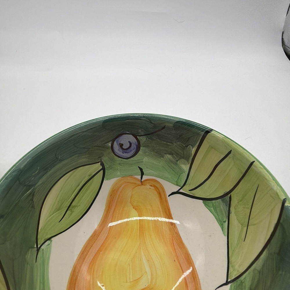 Bob Mackie Cereal Dessert Bowl Pears Grapes Fruit Bright Yellow Green Set Of 2 - Picture 7 of 14